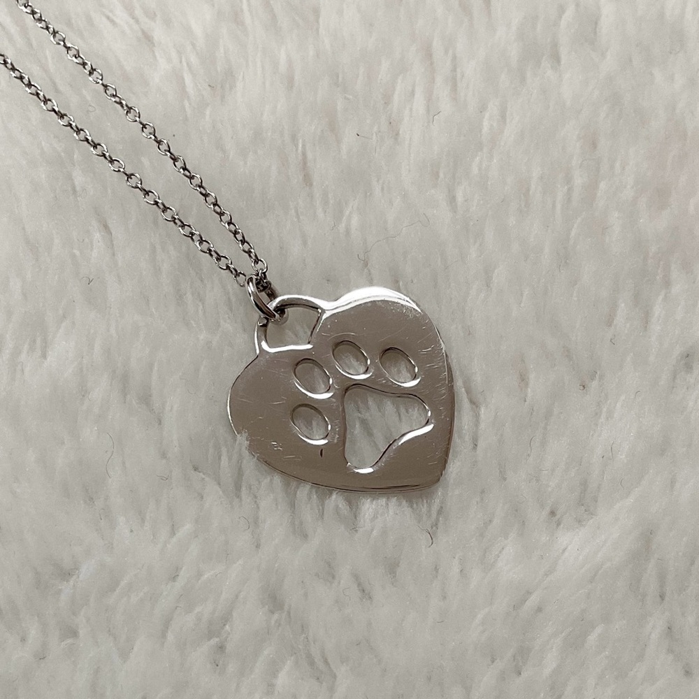 Sterling Silver 925 Paw Print Heart Necklace Dog Cat Lover Pet Memorial Gift 18” - Picture 4 of 14